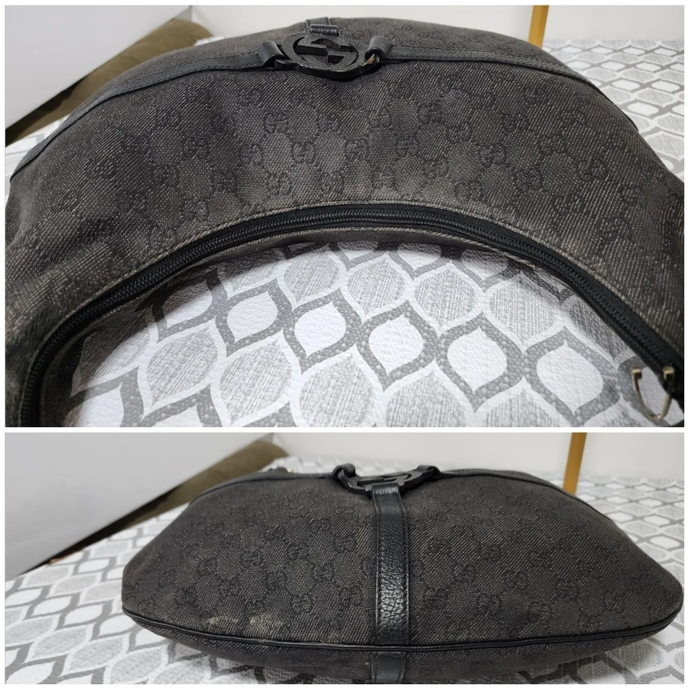 Gucci Canvas Reins Hobo Bag Black